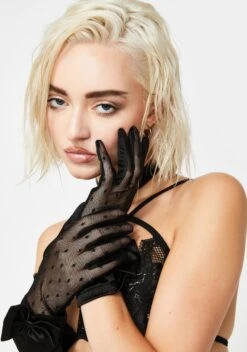 Bow Lace Satin Gloves
