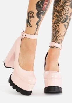 Lamoda Hot Pink Evil Attraction Platform Mary Janes