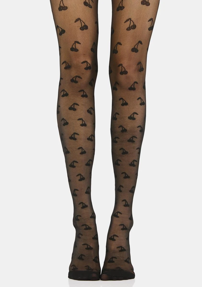 Black Cherry Print Tights 2 Black Cherry Print Tights - Image 2