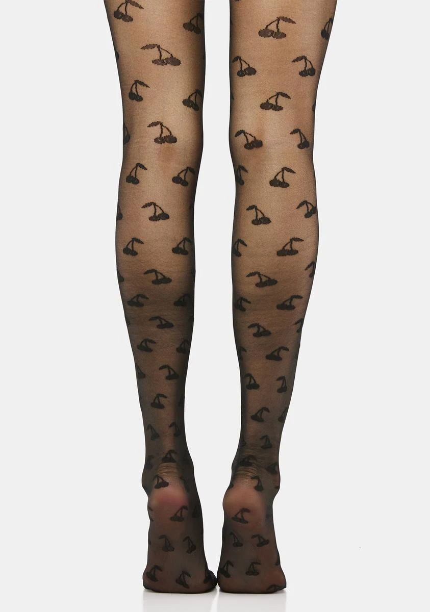 Black Cherry Print Tights 3 Black Cherry Print Tights - Image 3